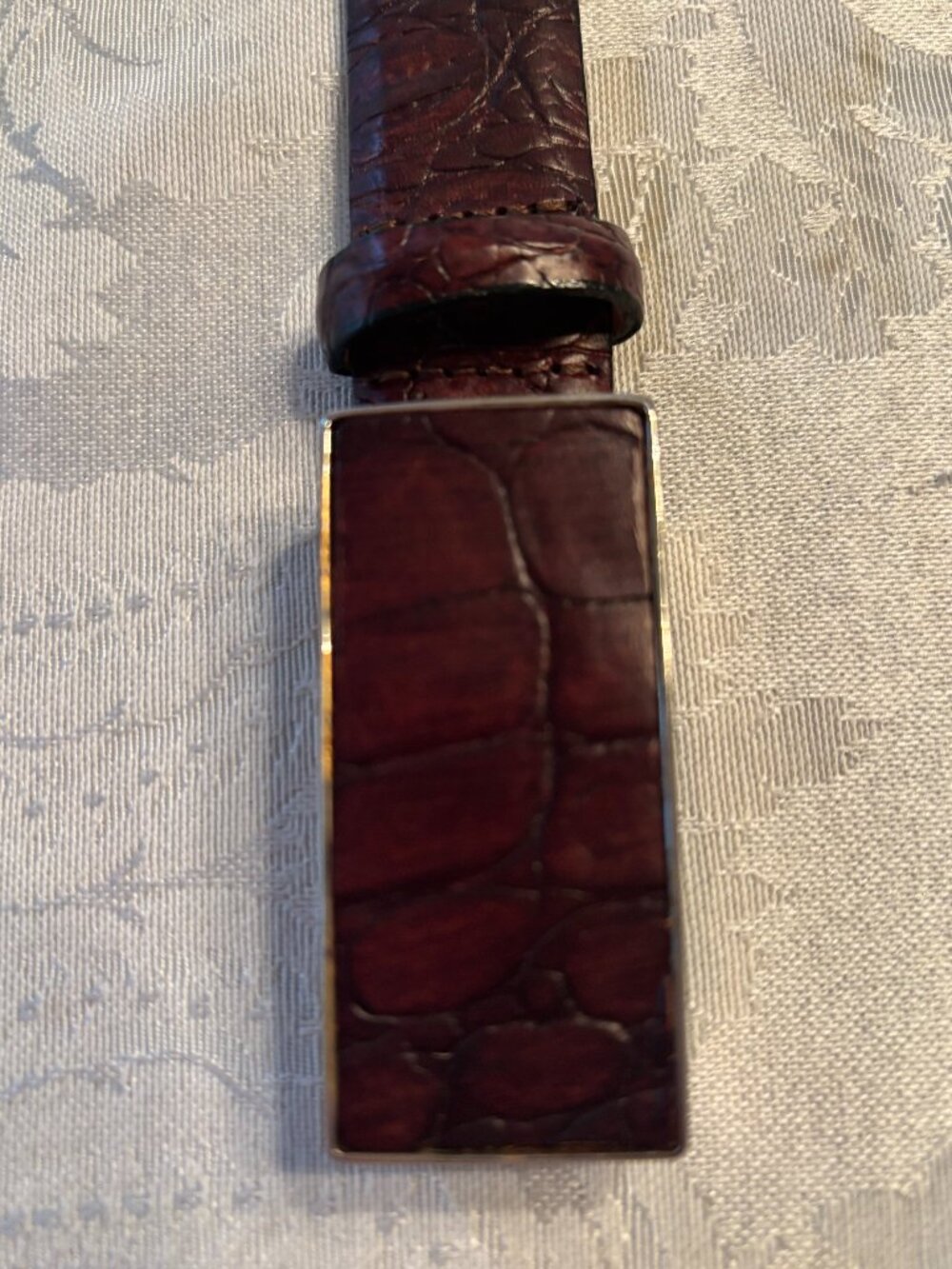 Qualheim Bollorini Italian Alligator Crocodile Embossed Leather Mens Belt Large